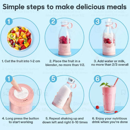 Step-by-step guide on making a fruit smoothie with images and text.